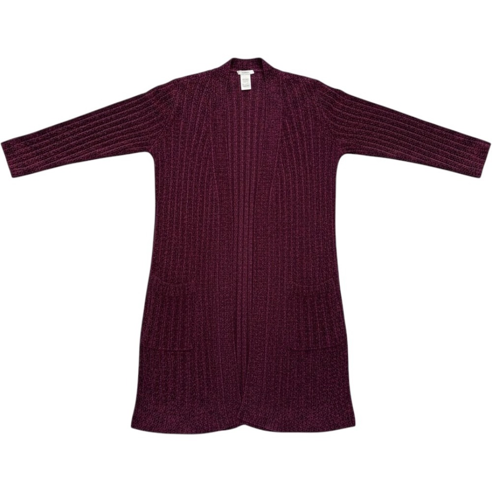 Matty M Womens Burgundy Chenille Ribbed Open Front Longline Cardigan Sweater L